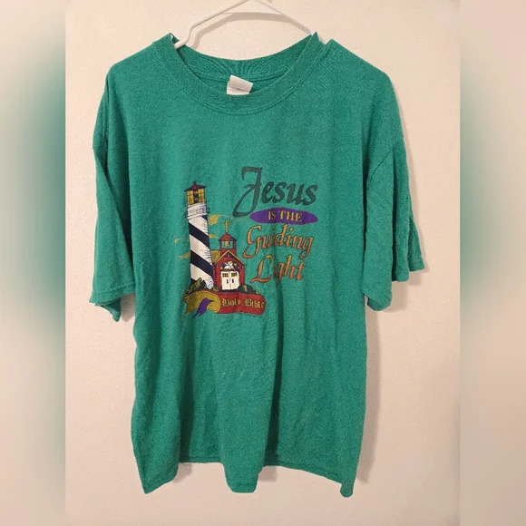 Vintage Jesus Is The Guiding Light T Shirt Mens XL Gildan Christ Dowling Graphic - Picture 1 of 7